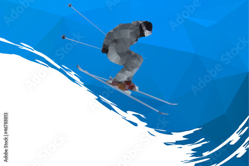 flying skier on mountains , vector illustration