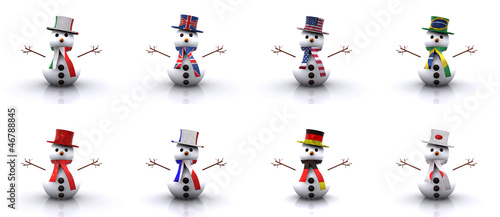 Set - Snowmen of different Countries 3D