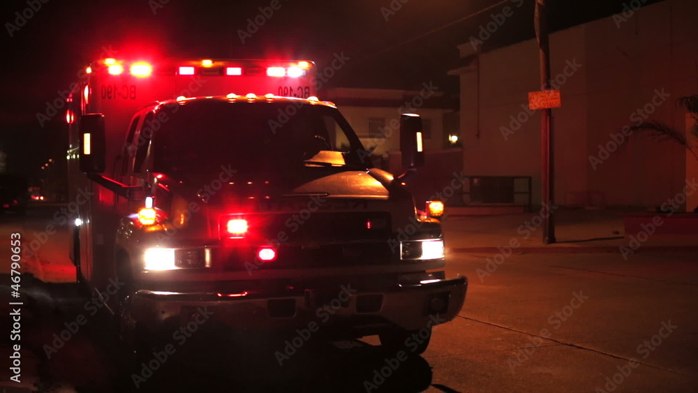 Ambulance illuminated in the dark Ambulance illuminated in the dark