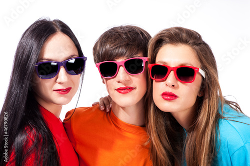 Three beautiful ladies on white background