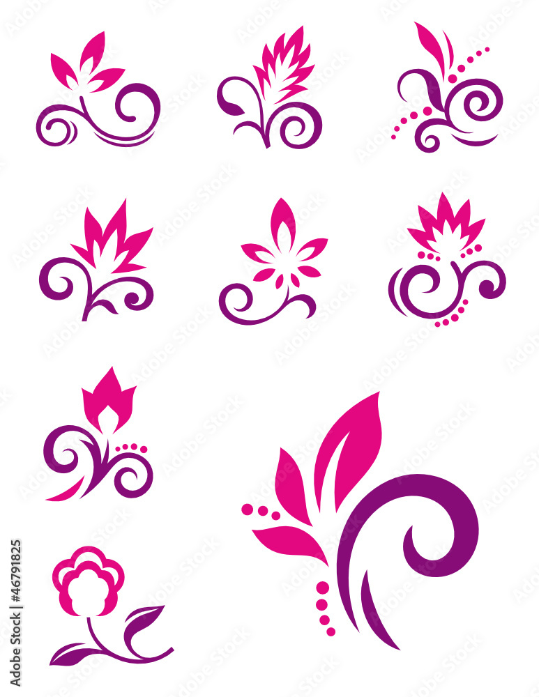 Floral elements. Vector icons of abstract flowers Floral elements. Vector icons of abstract flowers