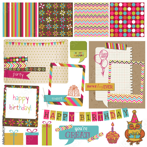 Retro Birthday Celebration Design Elements - for Scrapbook