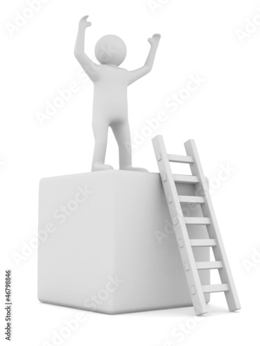 man on box and staircase. I...