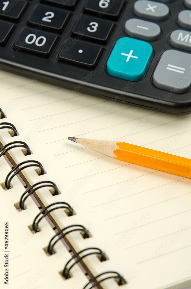 Pencil and notepad with calculator Pencil and notepad with calculator