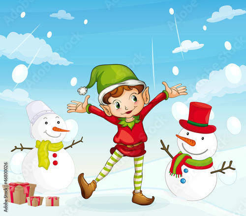 an elve and a snowman