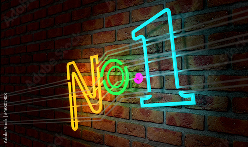 Fotografía Neon Number One Sign On A Face Brick Wall