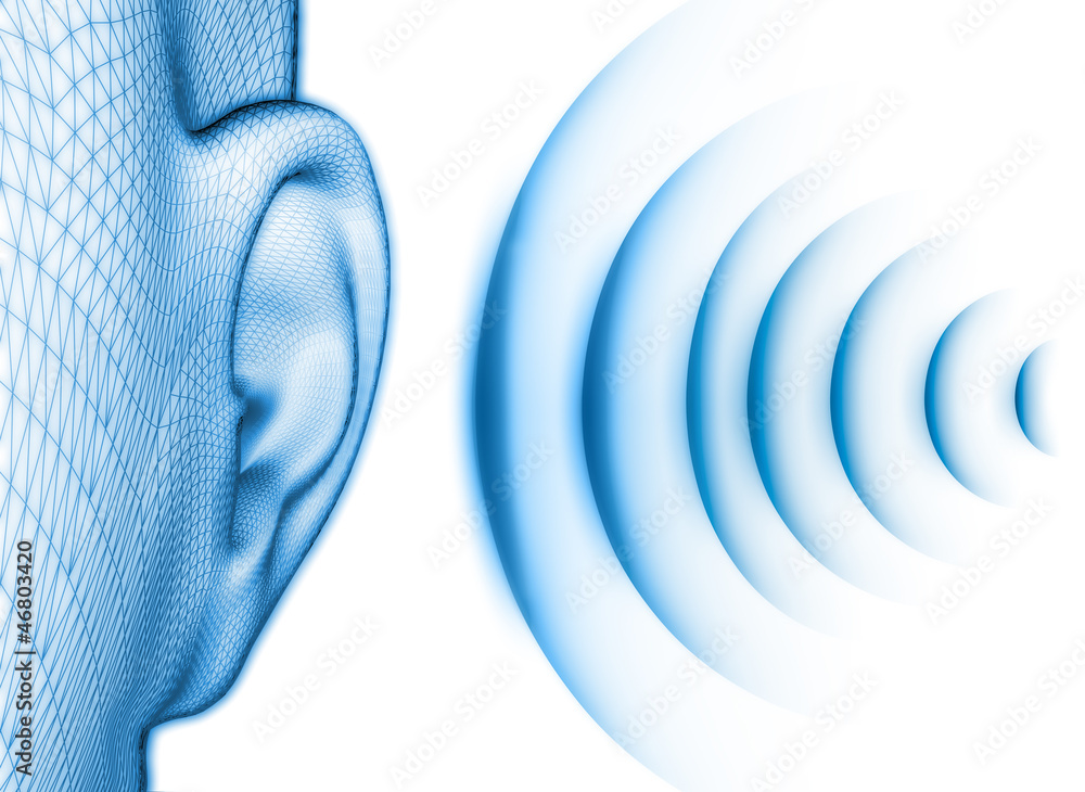 Ohr mit Schall vor weiss Stock Illustration | Adobe Stock