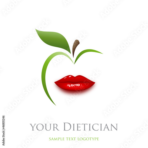 Logo diet, dietician. Mouth and green apple # Vector
