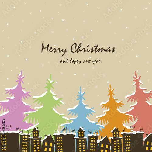 Christmas. Houses and trees in snow