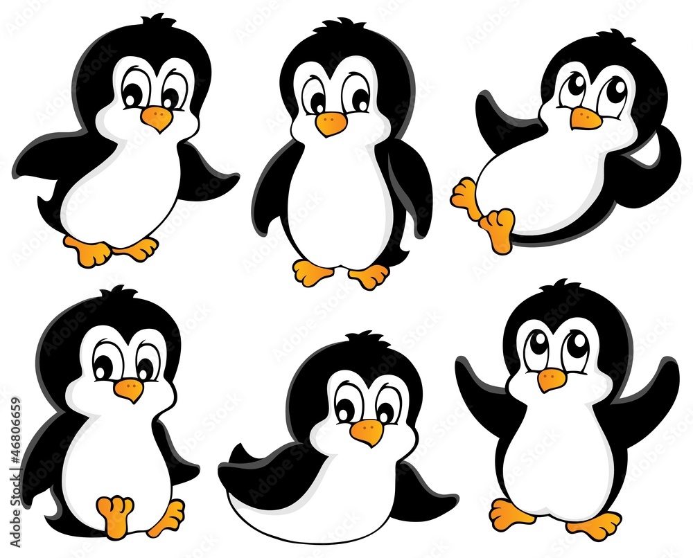 Naklejka premium Kolekcja uroczych pingwinów 1