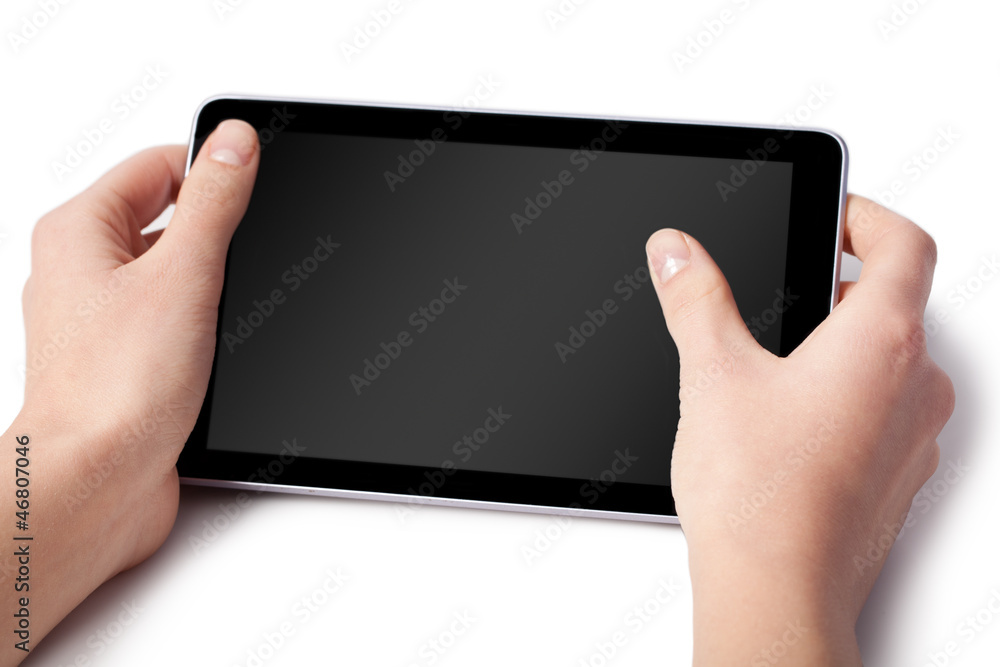 Hands with tablet computer
