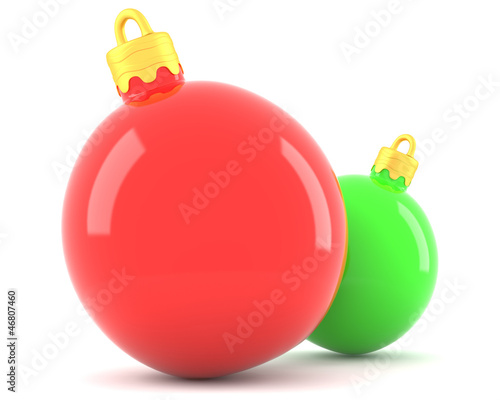 Red and green christmas baubles isolated on white background