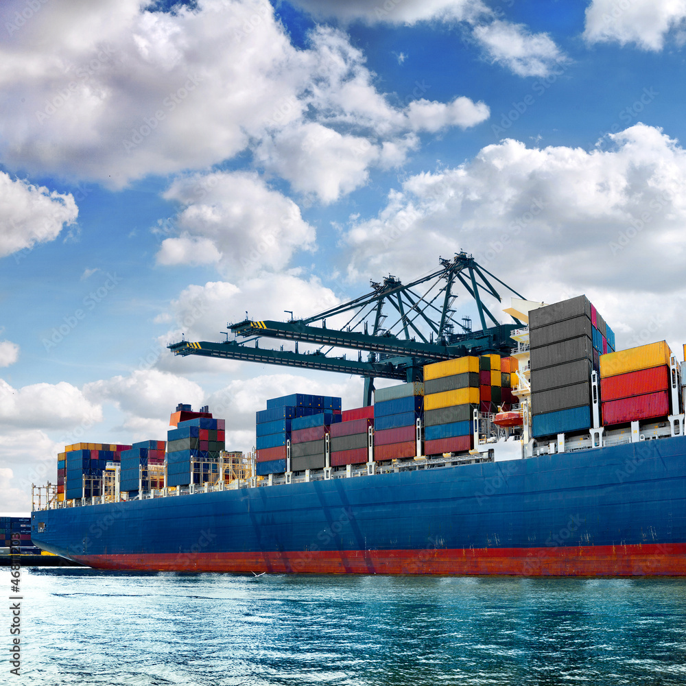 Fototapeta premium Cargo sea port. Sea cargo cranes.