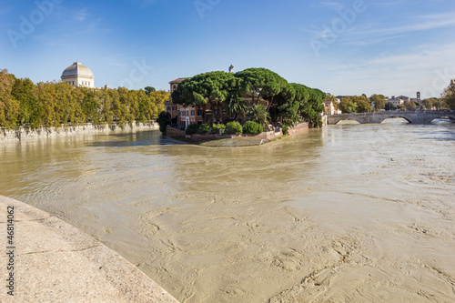 Tiber Island and a flooded Tiber, Rome, Italy photo
