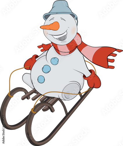 Christmas Snowball and sledge. Cartoon