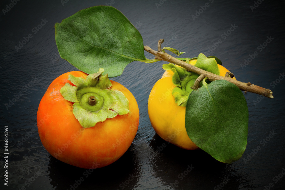 fresh persimmon with leaf