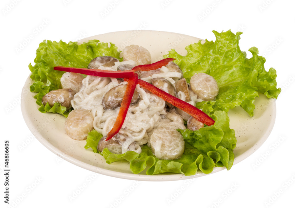 Popular Japanese Dish, with scallops and mushrooms Popular Japanese Dish, with scallops and mushrooms