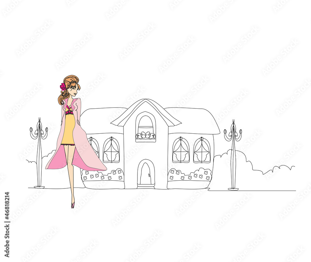 beautiful fashion girl on the street. vector illustration beautiful fashion girl on the street. vector illustration