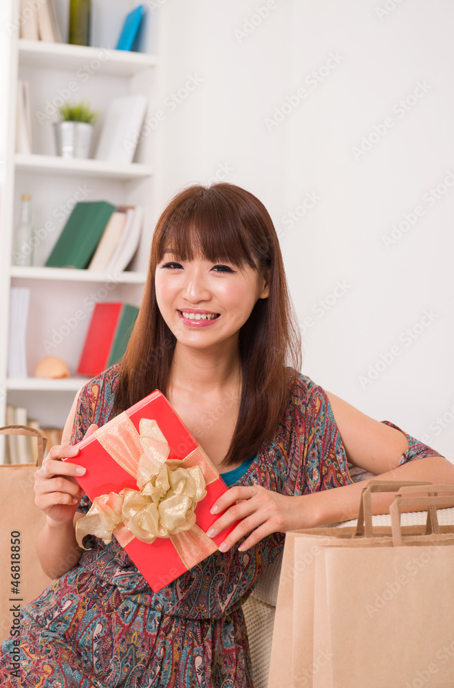 asian girl enjoying online shopping asian girl enjoying online shopping