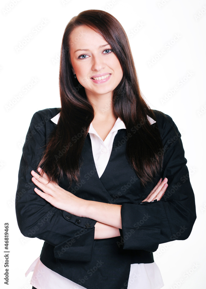 Smiling business woman over white background Smiling business woman over white background