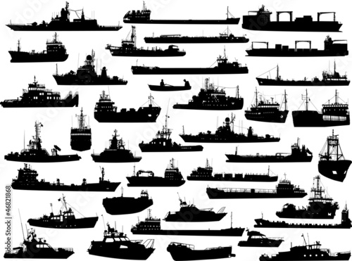 Set of 38 (thirty eight) silhouettes of sea ships