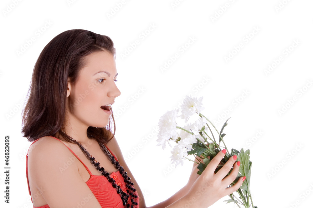 Beautiful portrait of a young sexy woman with a white flower. Beautiful portrait of a young sexy woman with a white flower.