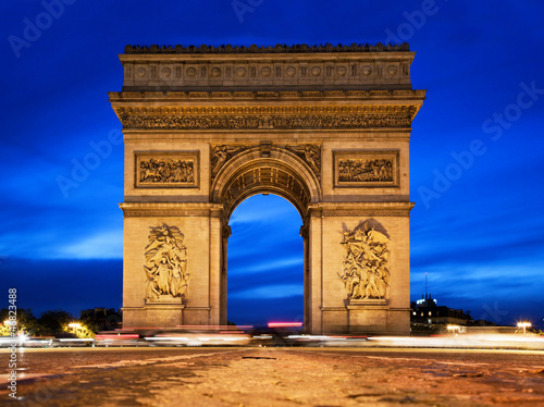 Arc de Triomphe at night, Paris, France.