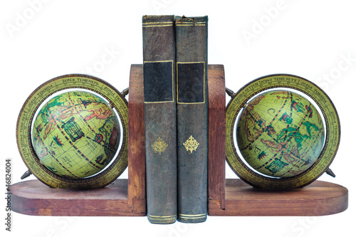 Canvas Print Bookends with ancient books isolated on white