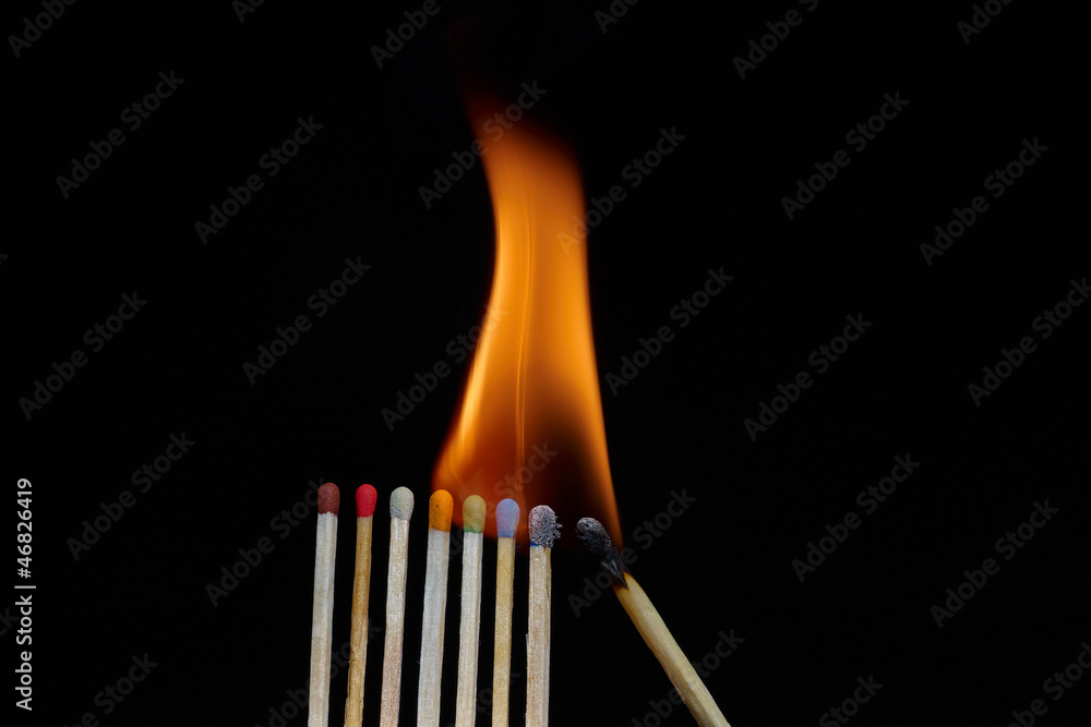 A line of multi color safety matches A line of multi color safety matches