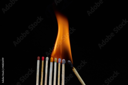 A line of multi color safety matches