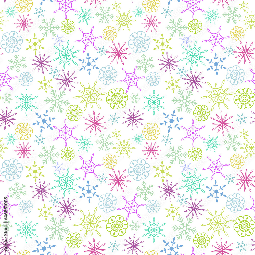 Seamless multicolored snow flakes pattern Seamless multicolored snow flakes pattern