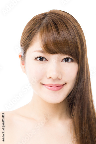 Beautiful hair woman on white background. Portrait of asian.
