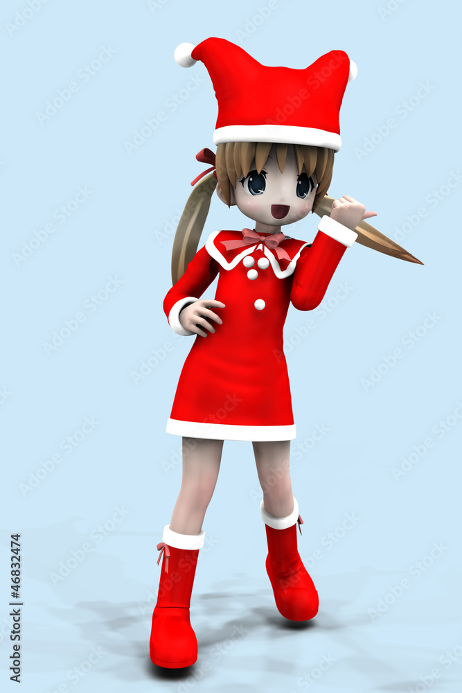 3d anime girl in Christmas dress Stock Illustration | Adobe Stock