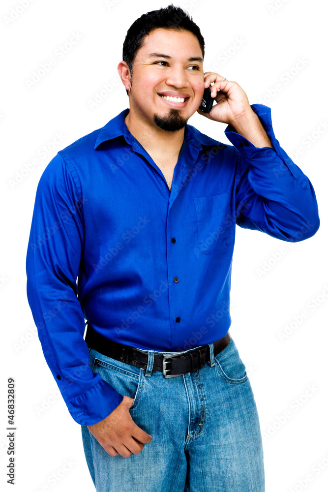 Latin American man talking on mobile Latin American man talking on mobile