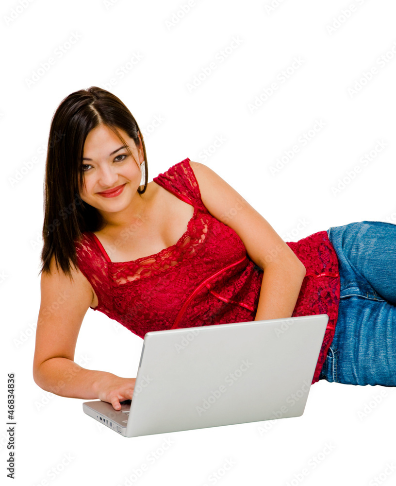 Naklejka premium Asian woman using a laptop