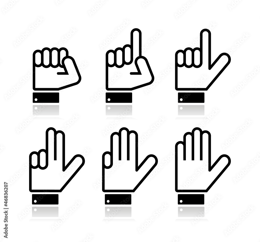 Counting hand signs - vector isolated on white Counting hand signs - vector isolated on white
