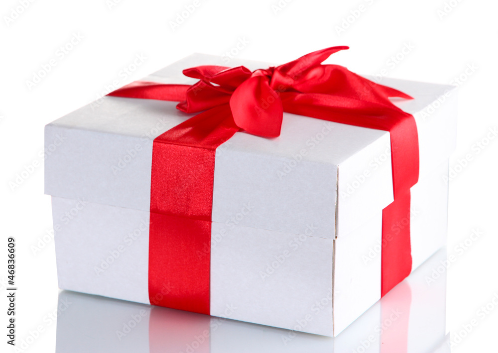 Fototapeta premium gift box with red ribbon, isolated on white