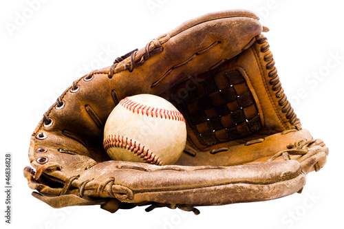 Baseball with baseball glove photo
