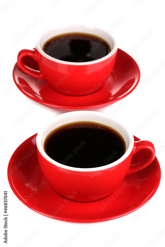 A red cups of strong coffee isolated on white A red cups of strong coffee isolated on white
