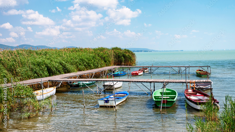 Obraz premium Angler boats at Lake Balaton,Hungary