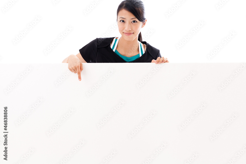 beautiful asian woman with blank whiteboard beautiful asian woman with blank whiteboard