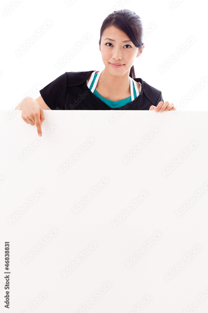 beautiful asian woman with blank whiteboard beautiful asian woman with blank whiteboard