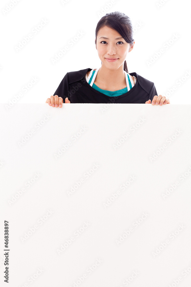 beautiful asian woman with blank whiteboard beautiful asian woman with blank whiteboard