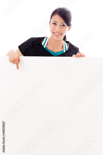 beautiful asian woman with blank whiteboard