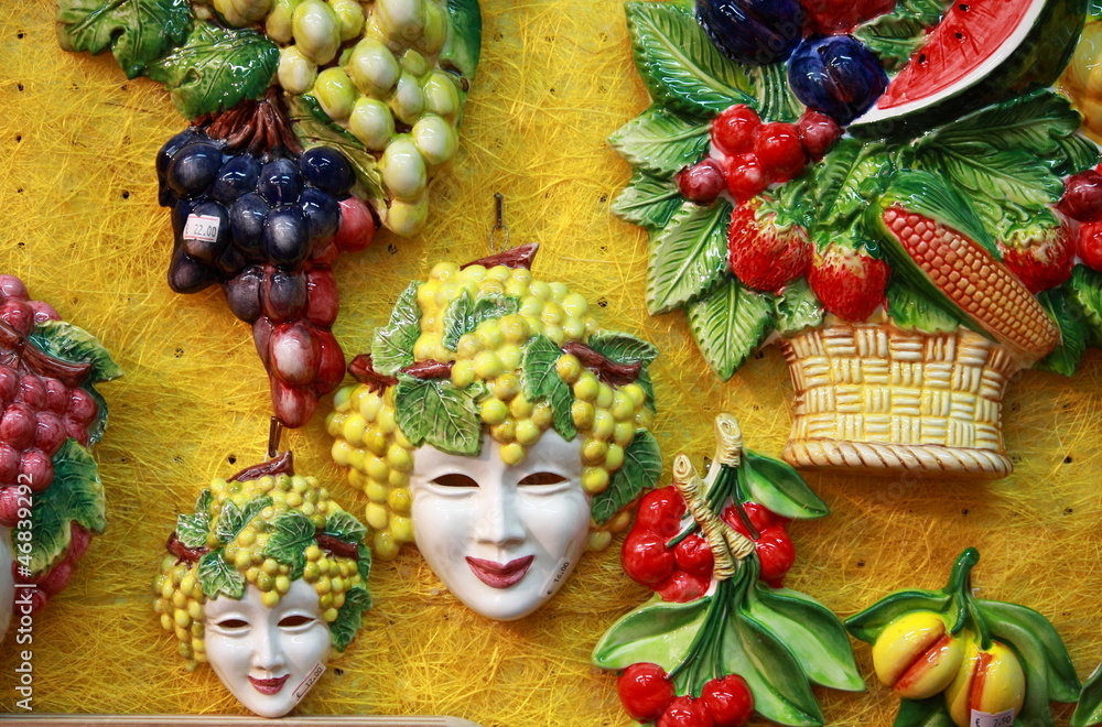 Bacchus masks and fruit decorations
