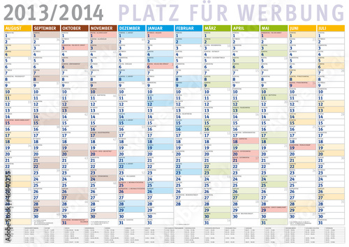 Kalender August 2013 - Juli 2014 mit Ferien