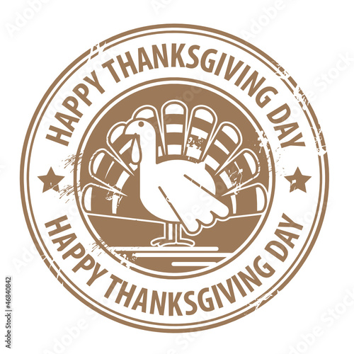 Label with the turkey and the words Happy Thanksgiving Day