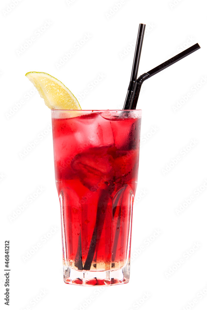 red cocktail with strawberry and a lime red cocktail with strawberry and a lime