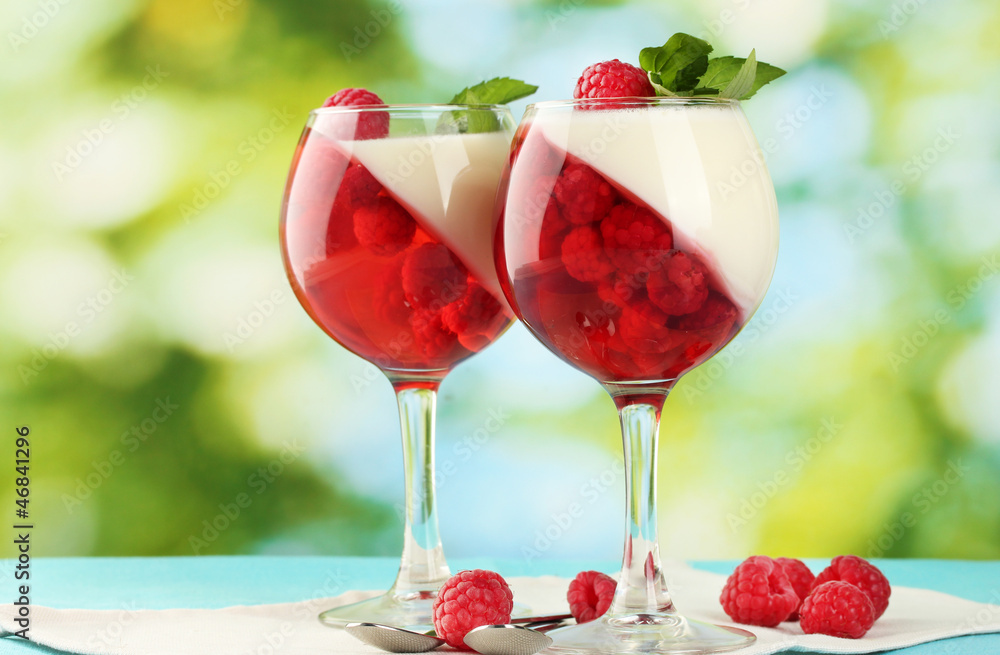 fruit jelly in glasses, berries and mint fruit jelly in glasses, berries and mint
