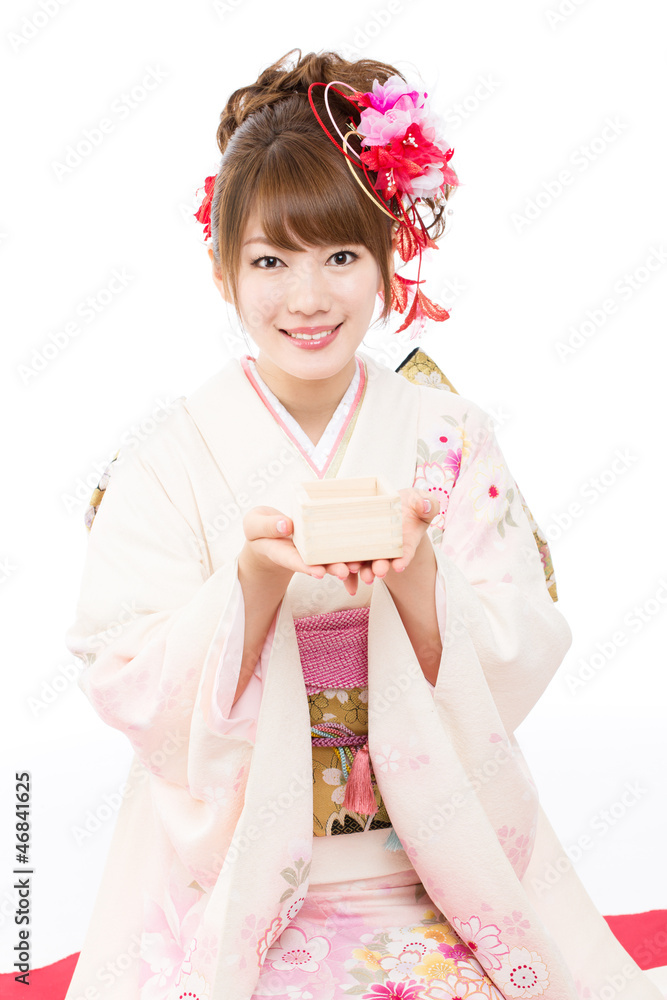 Beautiful japanese kimono woman on white background Beautiful japanese kimono woman on white background